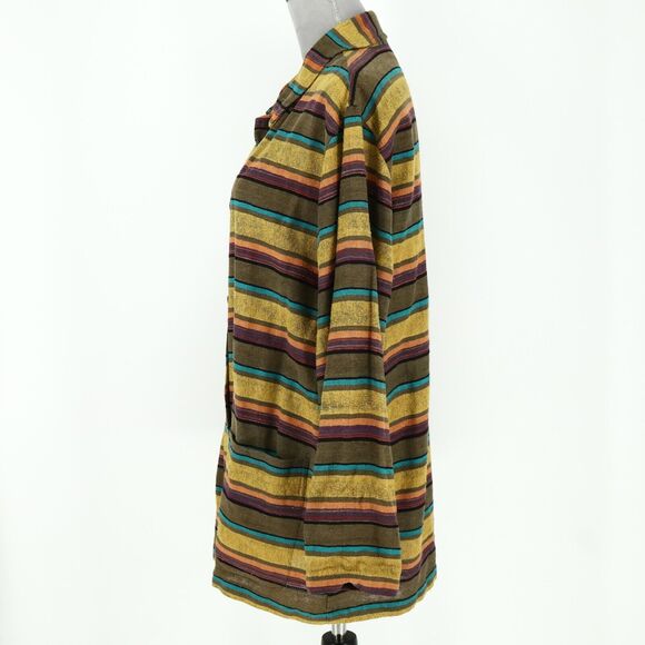 Chicos Design Jacket 1 Womens 8 Medium Silk Stripe Gold Green Shacket Vintage - Picture 13 of 14